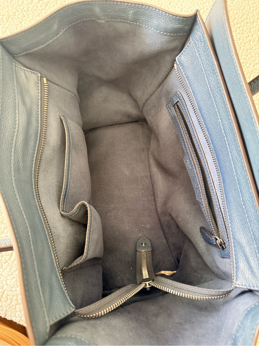 Celine Luggage Tote Blue Pebbled Leather Top Handle Bag - Picture 7 of 15